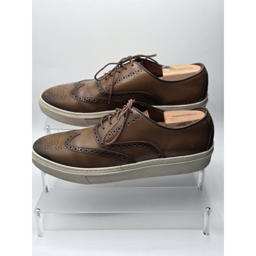 Johnston & Murphy Hollins Wingtip Dress Shoes Men's 11.5M Tan Brush Off Leather - Picture 1 of 5